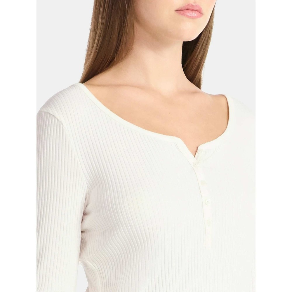 Scoop Neck Y2K Vibe Ribbed Shirttail Henley Top Large Wtr White Cream Shirt NWT‎